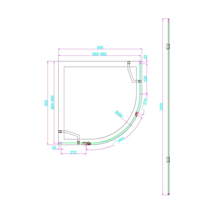 Dawn Athena 900 x 900mm Hinged Quadrant Shower Enclosure