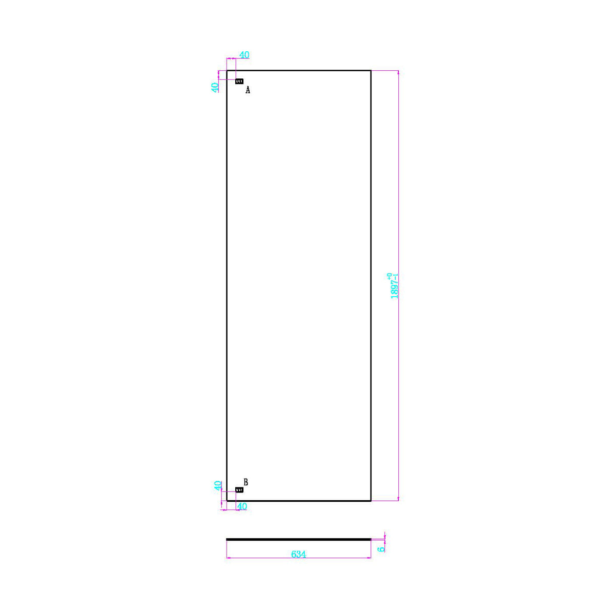 Dawn Athena 700mm Side Panel - Technical drawing