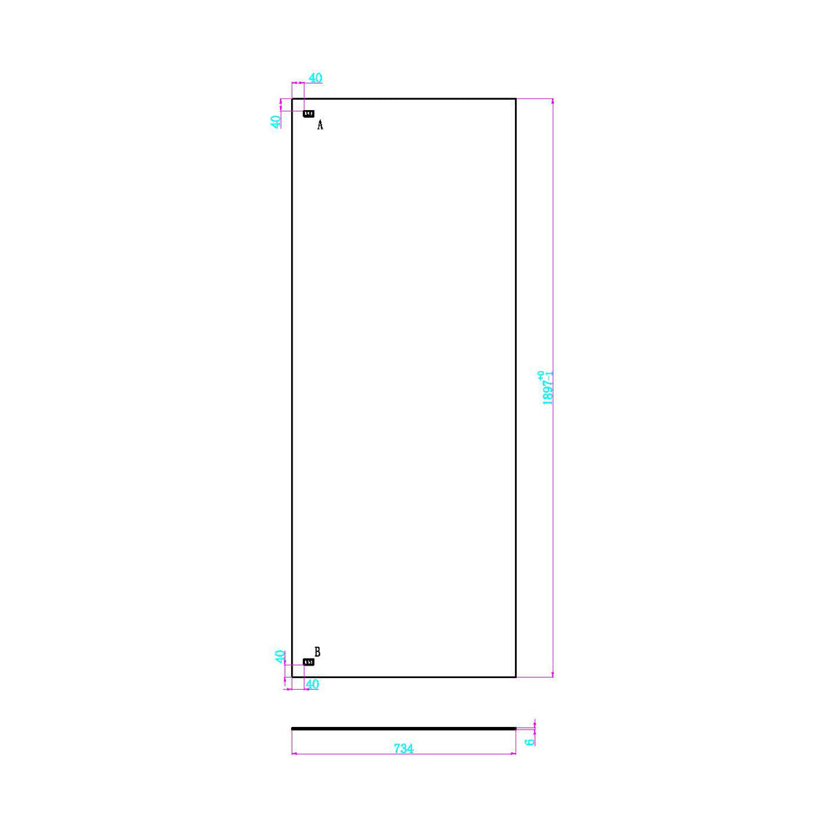 Dawn Athena 800mm Side Panel - Technical drawing