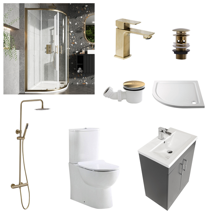 Austin Matt Anthracite Shower Room Deal - Brushed Brass