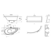 Ravak Avocado 1600 Space Saving Corner Bath & Bath Panel - Left Hand - Technical drawing