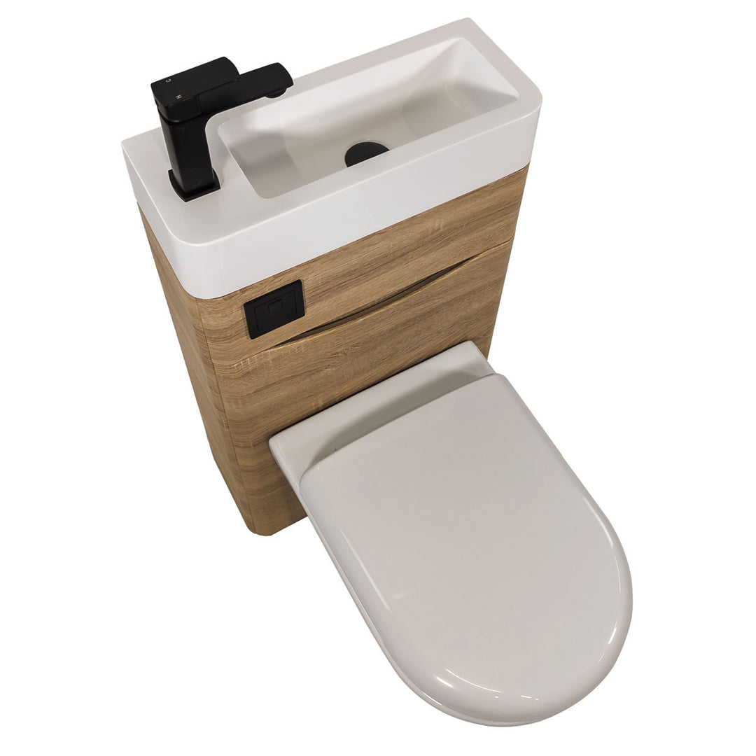 Baltimore 500mm 2-in 1 Round Toilet &amp; Basin Combo Pack - Bardolino Oak/Black