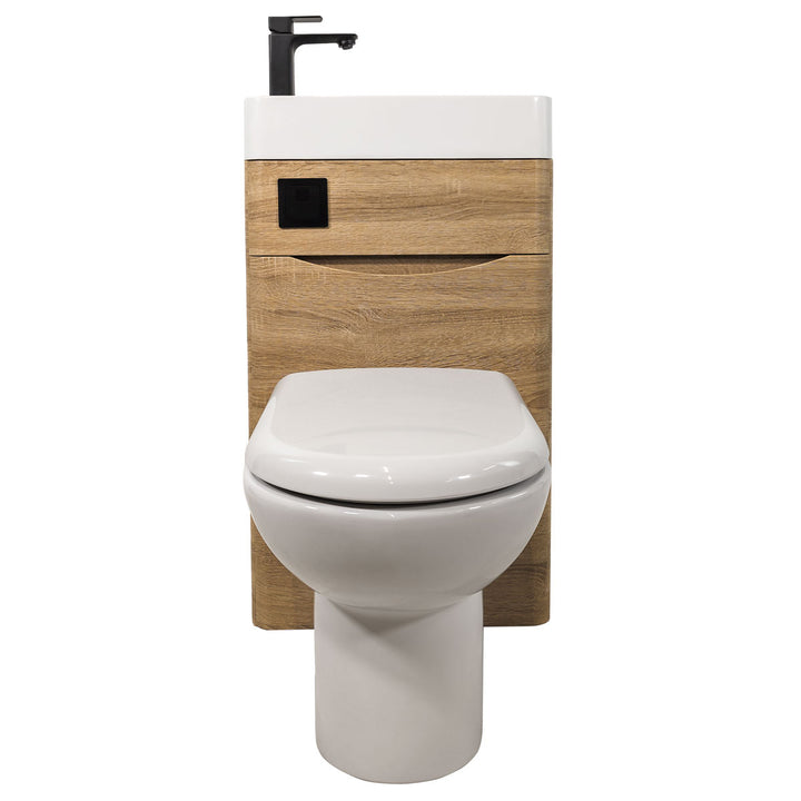 Baltimore 500mm 2-in 1 Round Toilet &amp; Basin Combo Pack - Bardolino Oak/Black