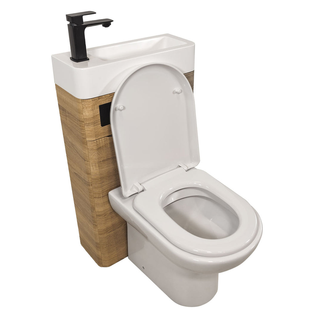 Baltimore 500mm 2-in 1 Round Toilet &amp; Basin Combo Pack - Bardolino Oak/Black