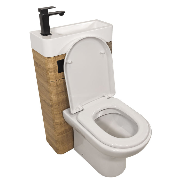 Baltimore 500mm 2-in 1 Round Toilet &amp; Basin Combo Pack - Bardolino Oak/Black