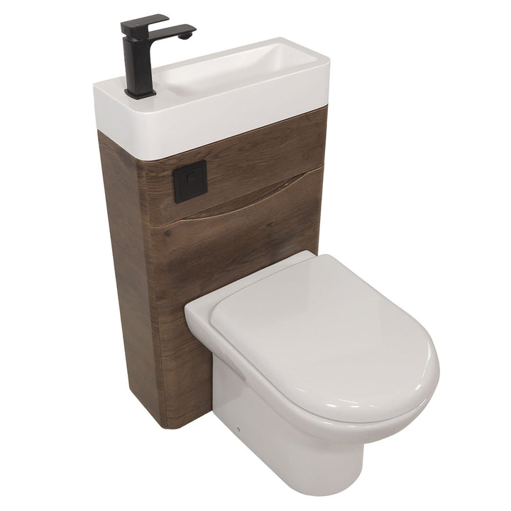 Baltimore 500mm 2-in 1 Round Toilet &amp; Basin Combo Pack - Chestnut/Black