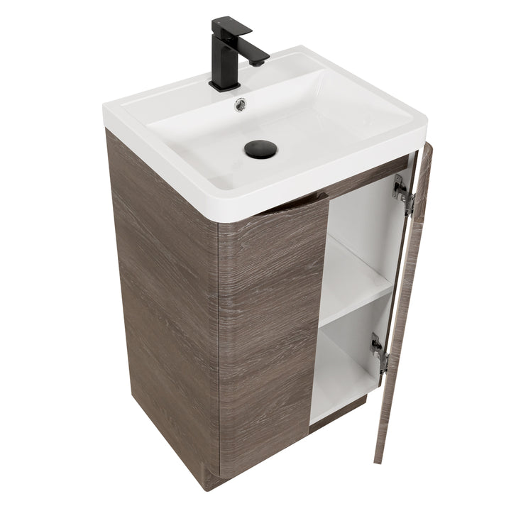 Baltimore 500mm 2 Door Floor Standing Vanity Unit &amp; Basin - Graphite Oak