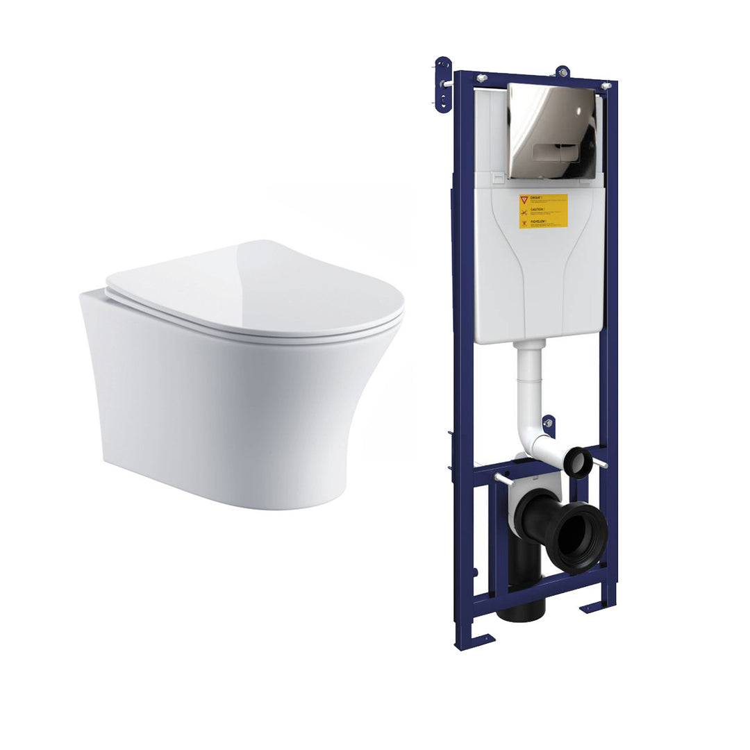 Bali Wall Hung Toilet &amp; SAN85 1.1m Wall Hung WC Frame Deal &amp; Chrome Flush Plate