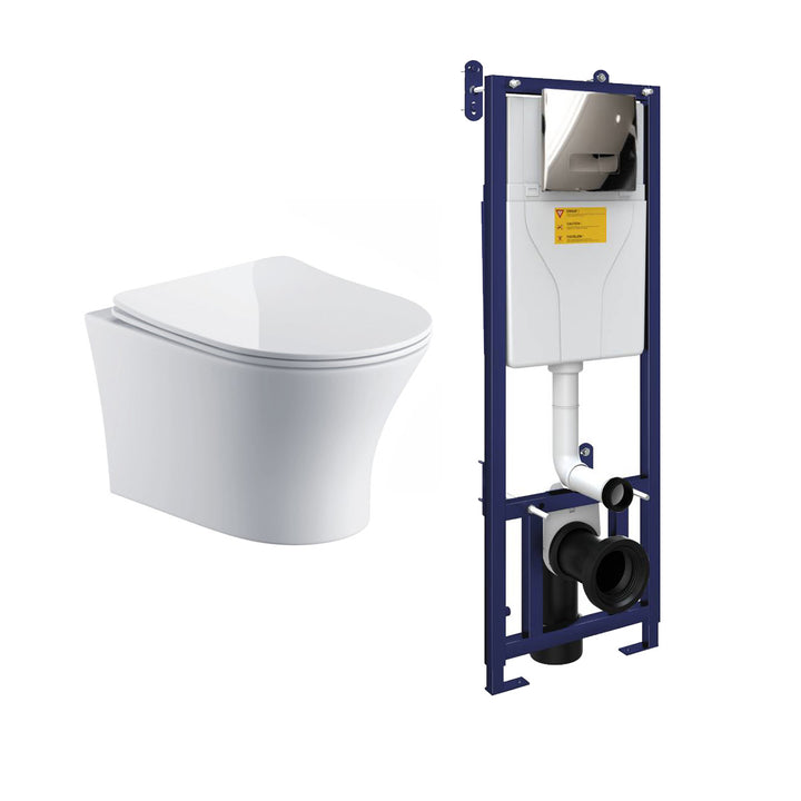 Bali Wall Hung Toilet &amp; SAN85 1.1m Wall Hung WC Frame Deal &amp; Chrome Flush Plate