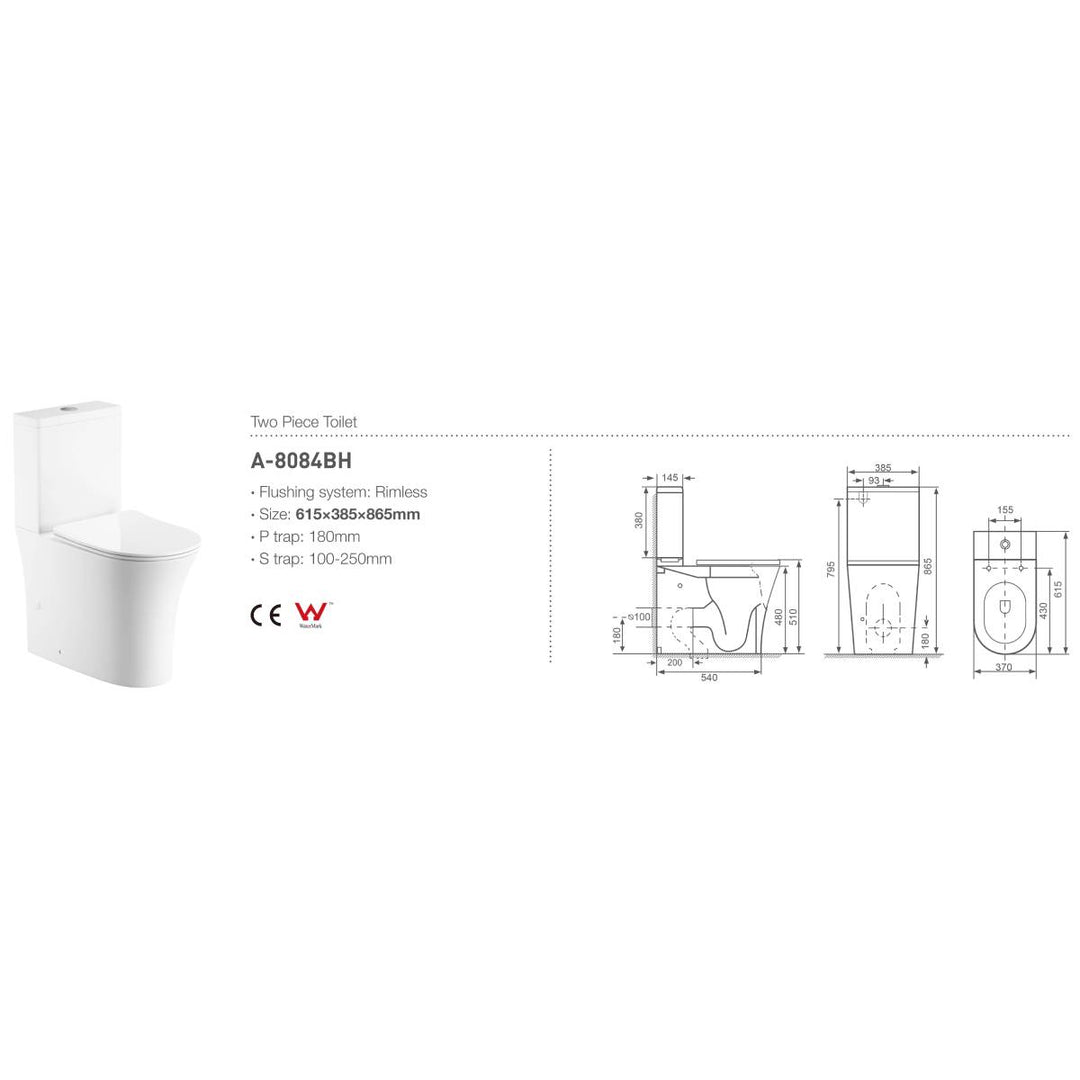 Bali Comfort Height Rimless Fully Back to Wall Toilet with Cyclone Flush &amp; Soft Close Seat