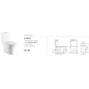 Bali Rimless Close Coupled Open Back Toilet & Soft Close Seat - Technical drawing
