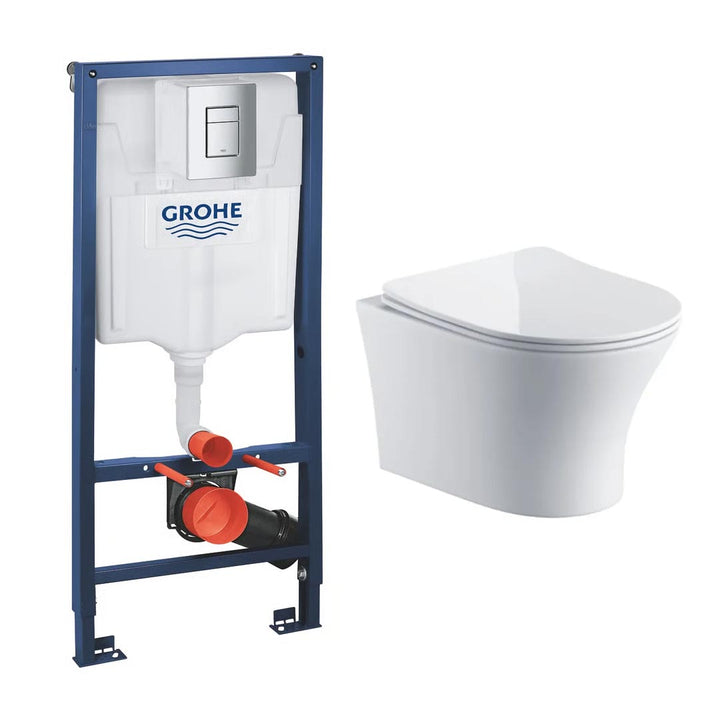 Grohe Skate Cosmopolitan 1.13m Wall Hung WC Frame Deal with Chrome Flush Plate &amp; Wall Hung Toilet