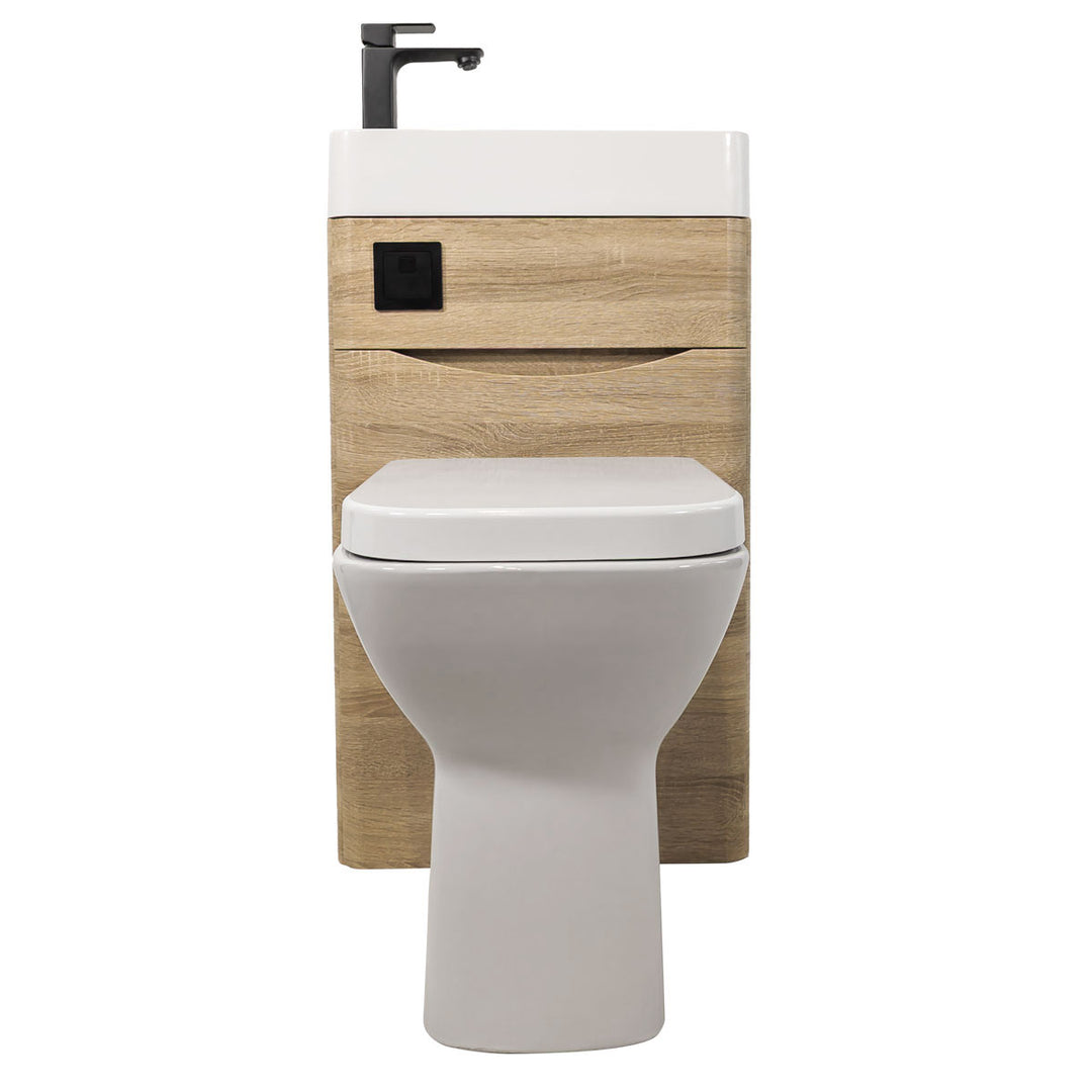 Baltimore 500mm 2-in 1 Square Toilet &amp; Basin Combo Pack- Bardolino Oak/Black