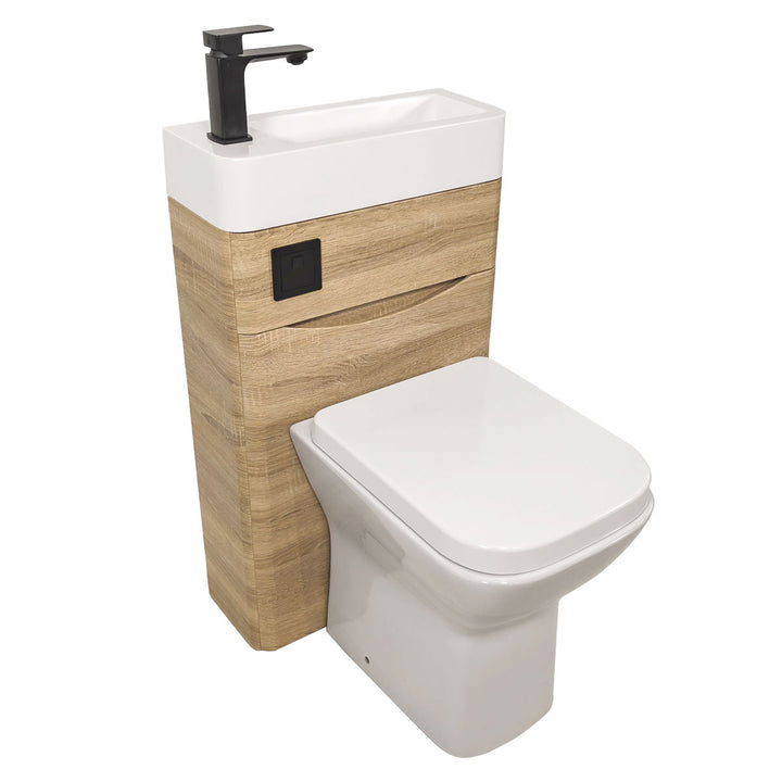 Baltimore 500mm 2-in 1 Square Toilet &amp; Basin Combo Pack- Bardolino Oak/Black