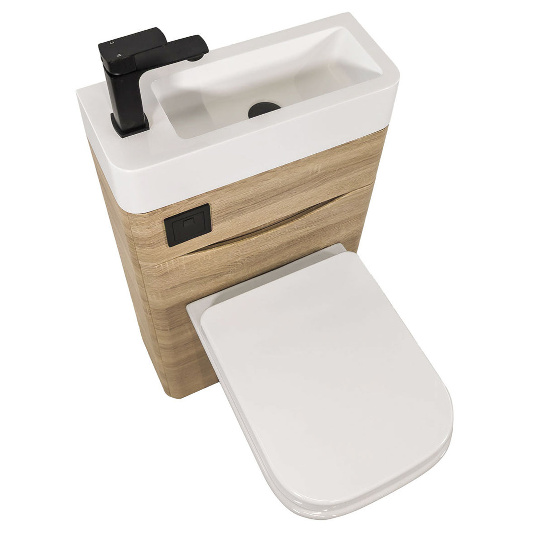 Baltimore 500mm 2-in 1 Square Toilet &amp; Basin Combo Pack- Bardolino Oak/Black