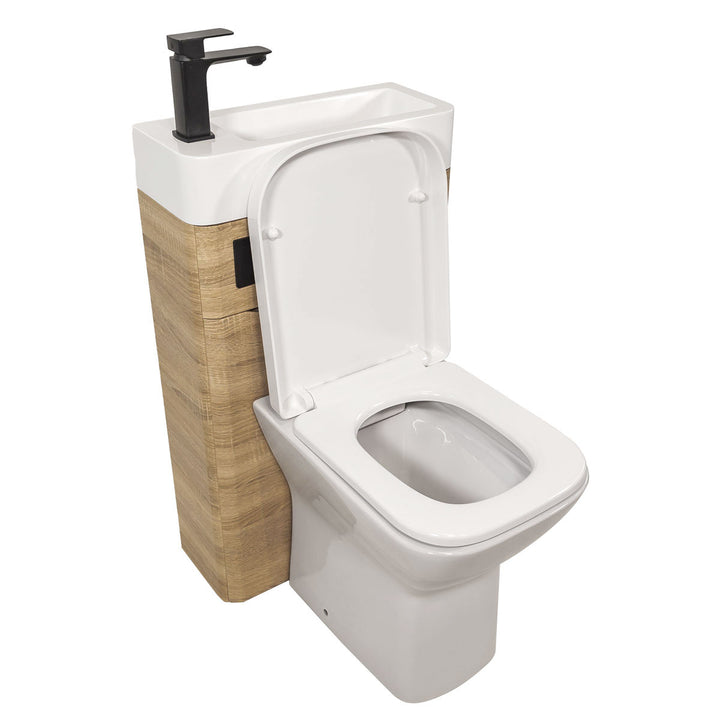 Baltimore 500mm 2-in 1 Square Toilet &amp; Basin Combo Pack- Bardolino Oak/Black