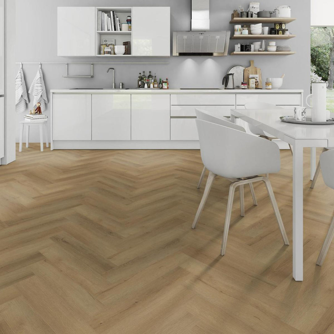 Lusso Floor Barley Oak Herringbone Luxury Vinyl Flooring - 610 x 122 x 5 mm - 2.23 M2 Per box