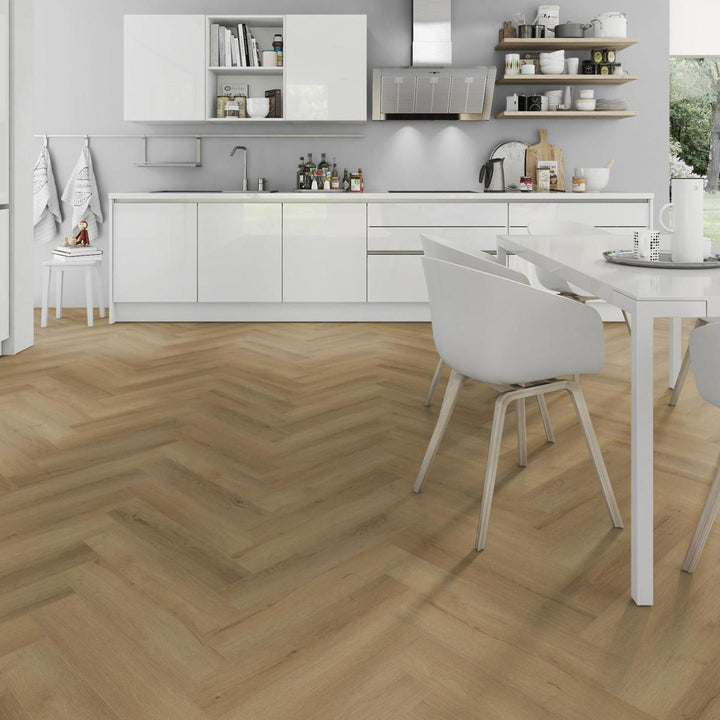 Lusso Floor Barley Oak Herringbone Luxury Vinyl Flooring - 610 x 122 x 5 mm - 2.23 M2 Per box