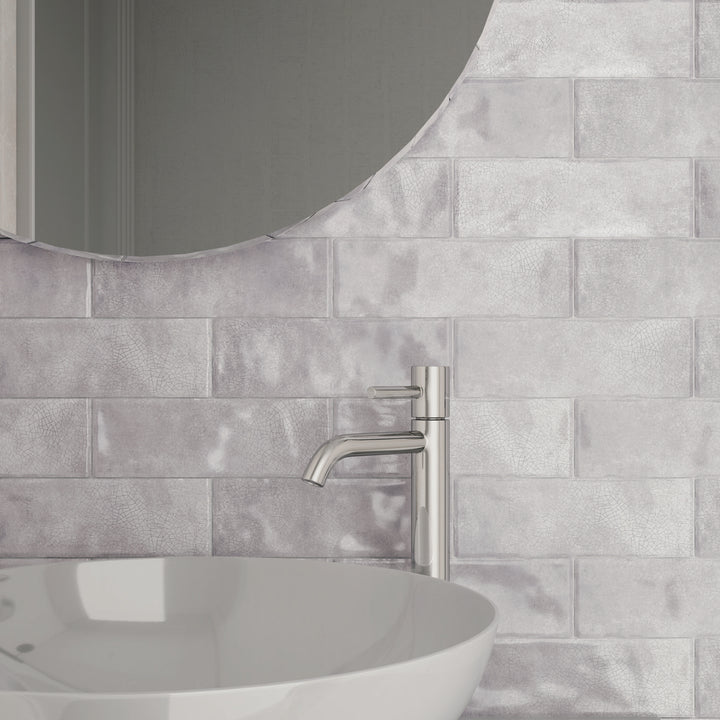 Borgo Crackle Soft Grey 6.5 x 20cm White Body Wall Tile - 0.36sqm perbox