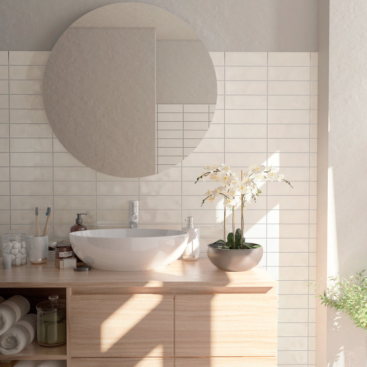 Borgo Glossy Soft White 6.5 x 20cm White Body Wall Tile - 0.36sqm perbox