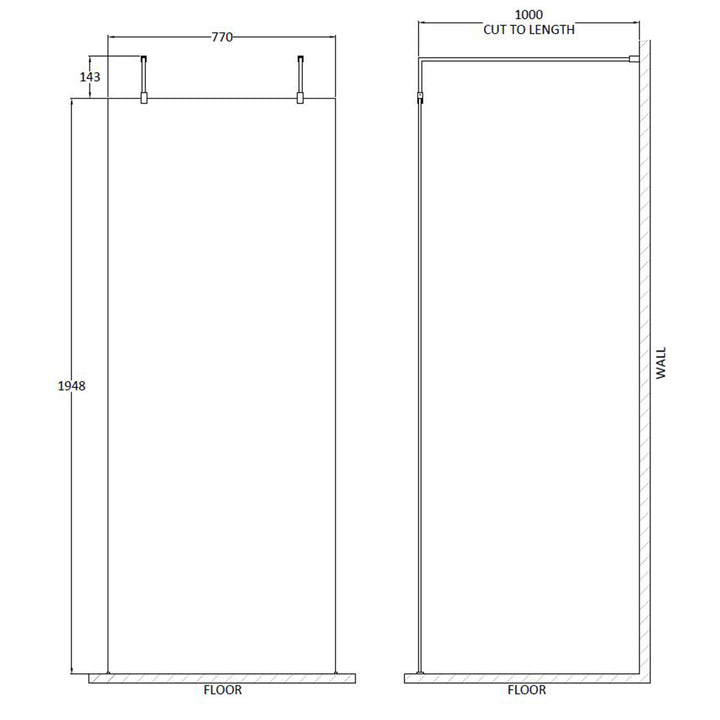 Hudson Reed 800mm Wetroom Screen with Arms and Feet - Brushed Brass