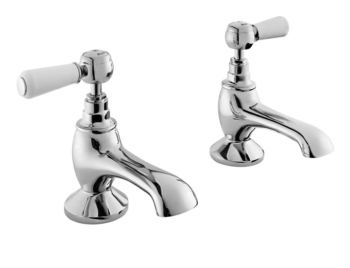 Hudson Reed Topaz with Lever Bath Pillar Taps &amp; Hexagonal Collar - White BC302HL