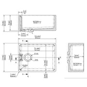 Nuie 595x455x254mm Belfast Sink - White - Technical drawing