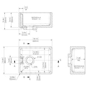 Nuie 460x380x205mm Belfast Sink - Technical drawing