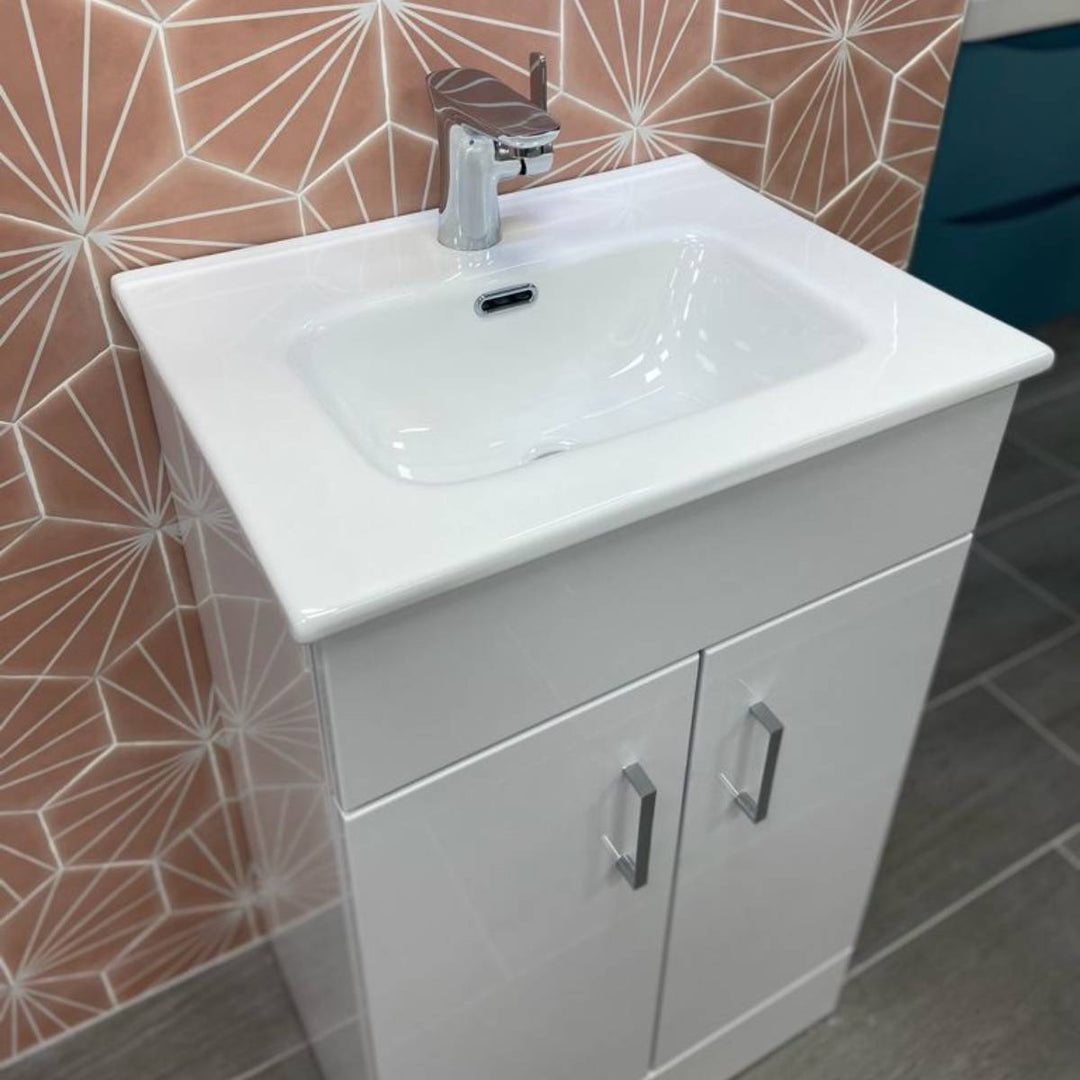 Bergo 500mm Floor Standing Vanity Unit &amp; Minimalist Basin - Gloss White