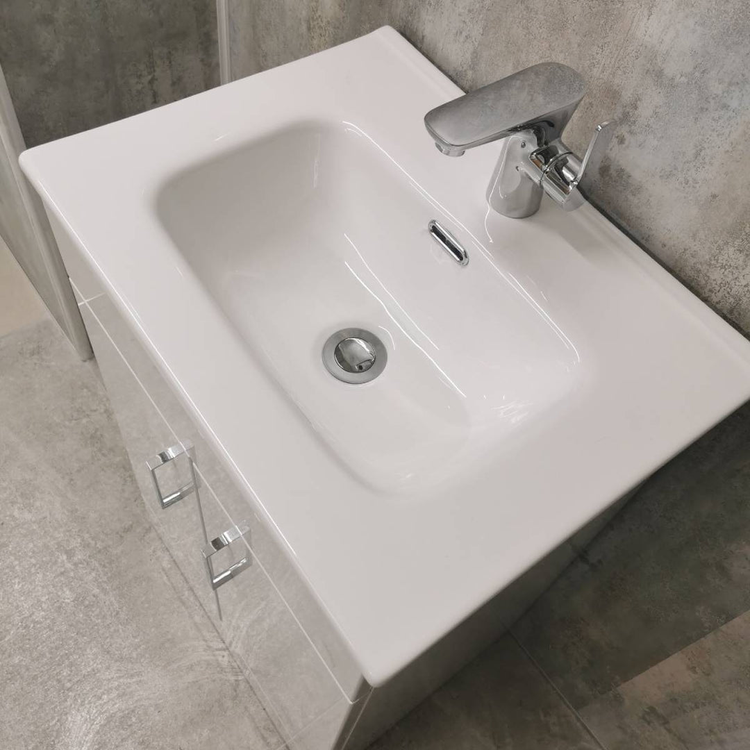 Bergo 500mm Floor Standing Vanity Unit &amp; Minimalist Basin - Gloss White
