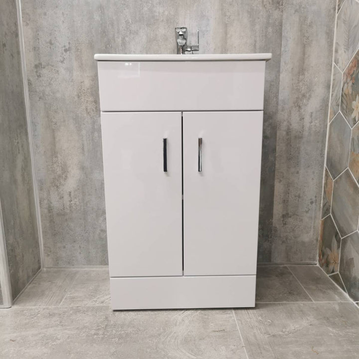 Bergo 500mm Floor Standing Vanity Unit &amp; Minimalist Basin - Gloss White