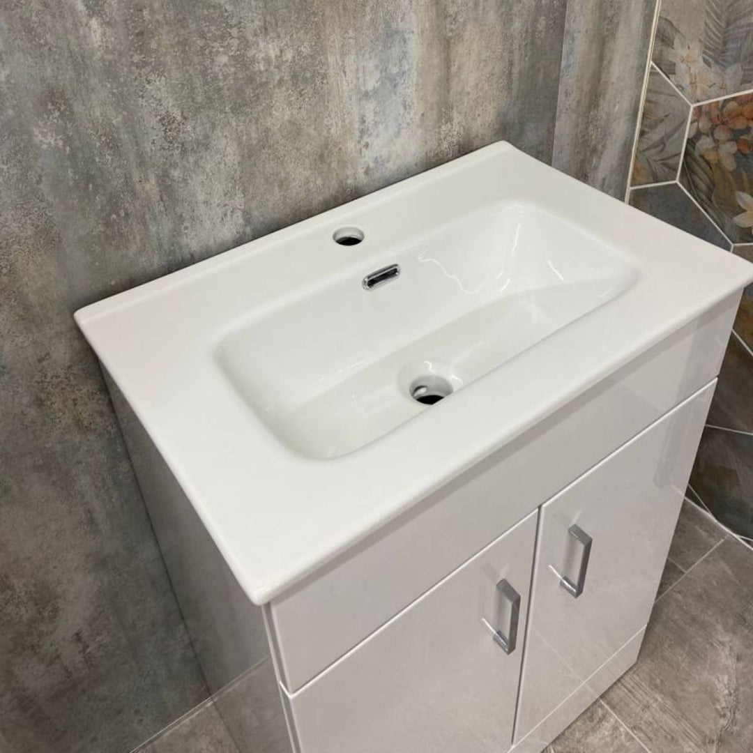 Bergo 600mm Floor Standing Vanity Unit &amp; Minimalist Basin - Gloss White