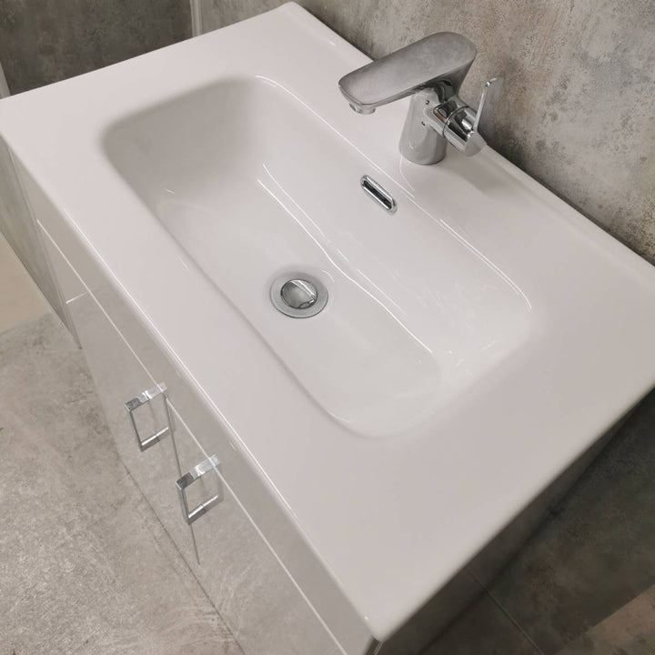 Bergo 600mm Floor Standing Vanity Unit &amp; Minimalist Basin - Gloss White