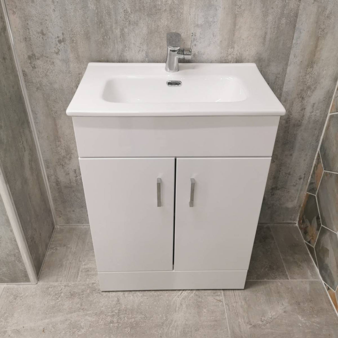 Bergo 600mm Floor Standing Vanity Unit & Minimalist Basin - Gloss White
