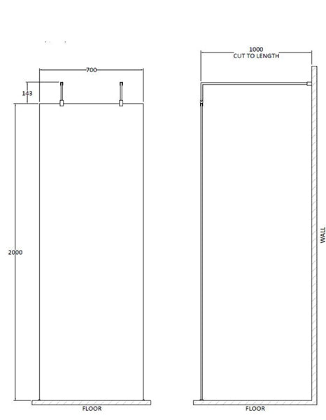Hudson Reed 700mm Wetroom Screen with Arms and Feet - Matt Black BGPAF070
