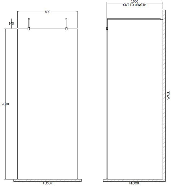 Hudson Reed 800mm Wetroom Screen with Arms and Feet - Matt Black BGPAF080