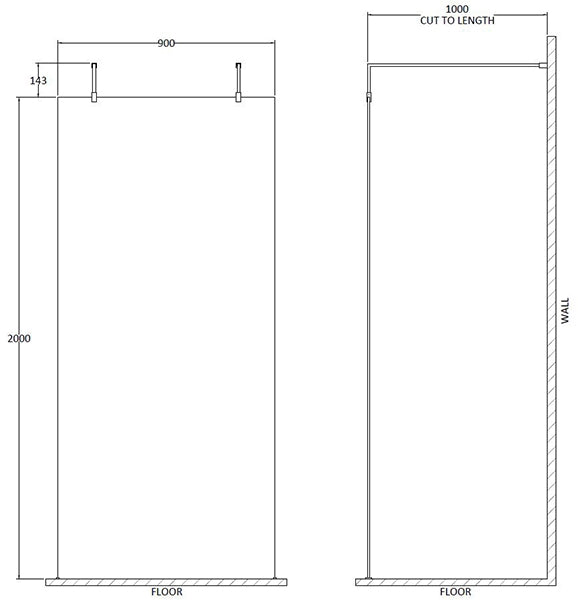 Hudson Reed 900mm Wetroom Screen with Arms and Feet - Black BGPAF090