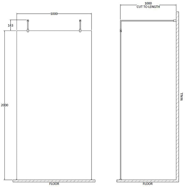 Hudson Reed 1000mm Wetroom Screen with Arms and Feet - Black BGPAF10