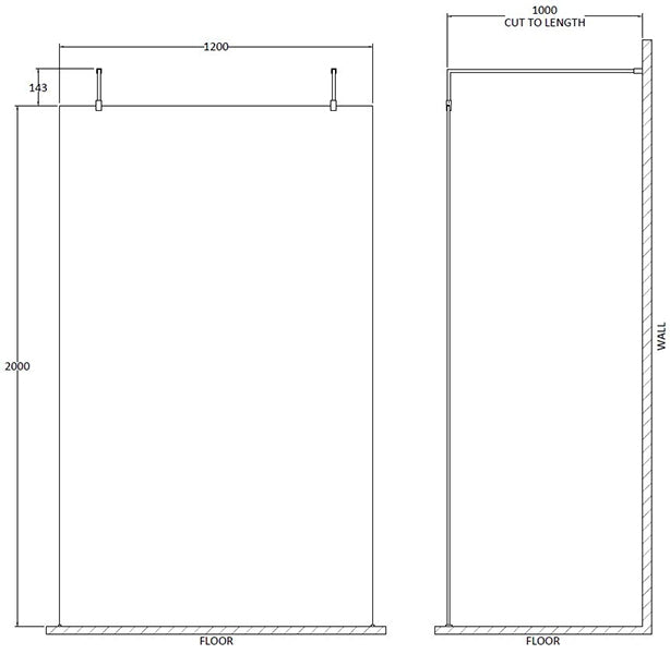 Hudson Reed 1200mm Wetroom Screen with Arms and Feet - Black BGPAF12