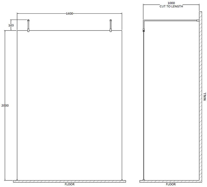 Hudson Reed 1400mm Wetroom Screen with Arms and Feet - Black BGPAF14