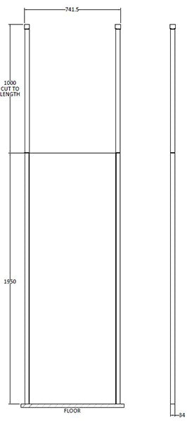 Hudson Reed 700mm Wetroom Screen with Ceiling Post - Black BGPCP070