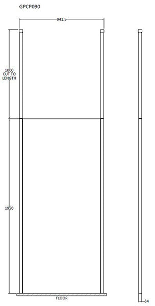 Hudson Reed 900mm Wetroom Screen with Ceiling Post - Black BGPCP090