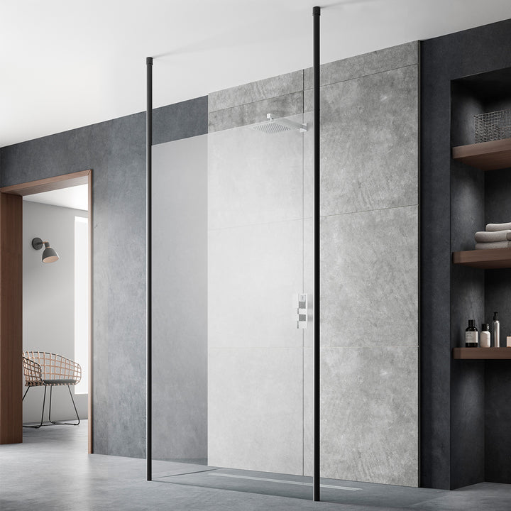 Hudson Reed 1400mm Wetroom Screen with Ceiling Post - Black BGPCP14