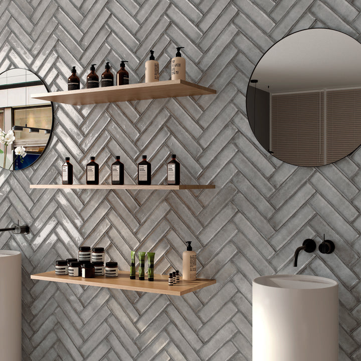Iris Gris Grey 7.5 x 30cm Gloss White Body Wall Tile - 0.59sqm perbox