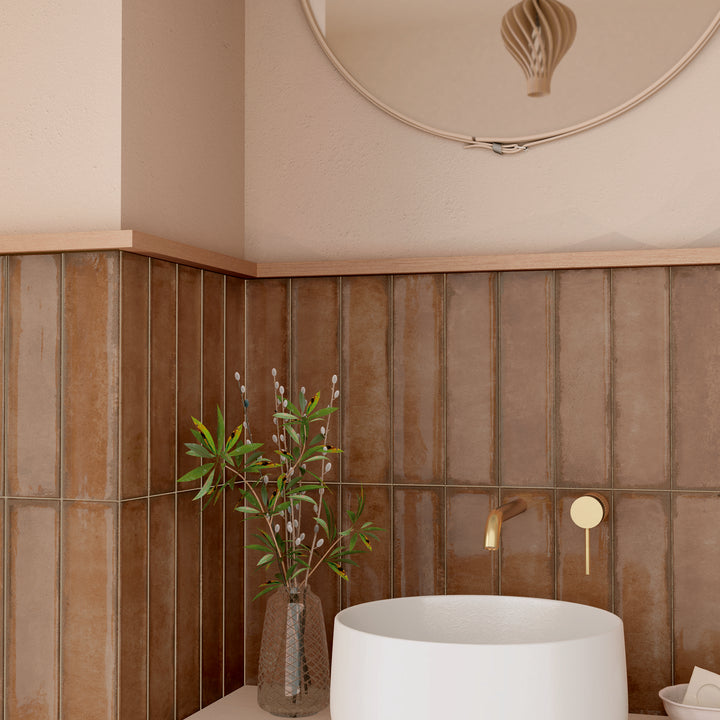 Iris Marron Brown 7.5 x 30cm Gloss White Body Wall Tile - 0.59sqm perbox