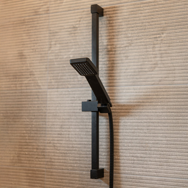 Black Triple Thermostatic Concealed Mixer Shower Kit with Ceiling Mounted 300mm Shower Head &amp; Slide Rail Kit