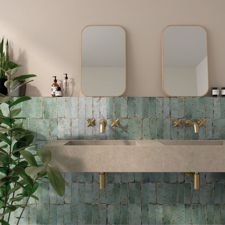 Musa Turquesa Aquamarine 6.5 x 20cm Beige Gloss Porcelain Wall Tile - 0.36sqm perbox