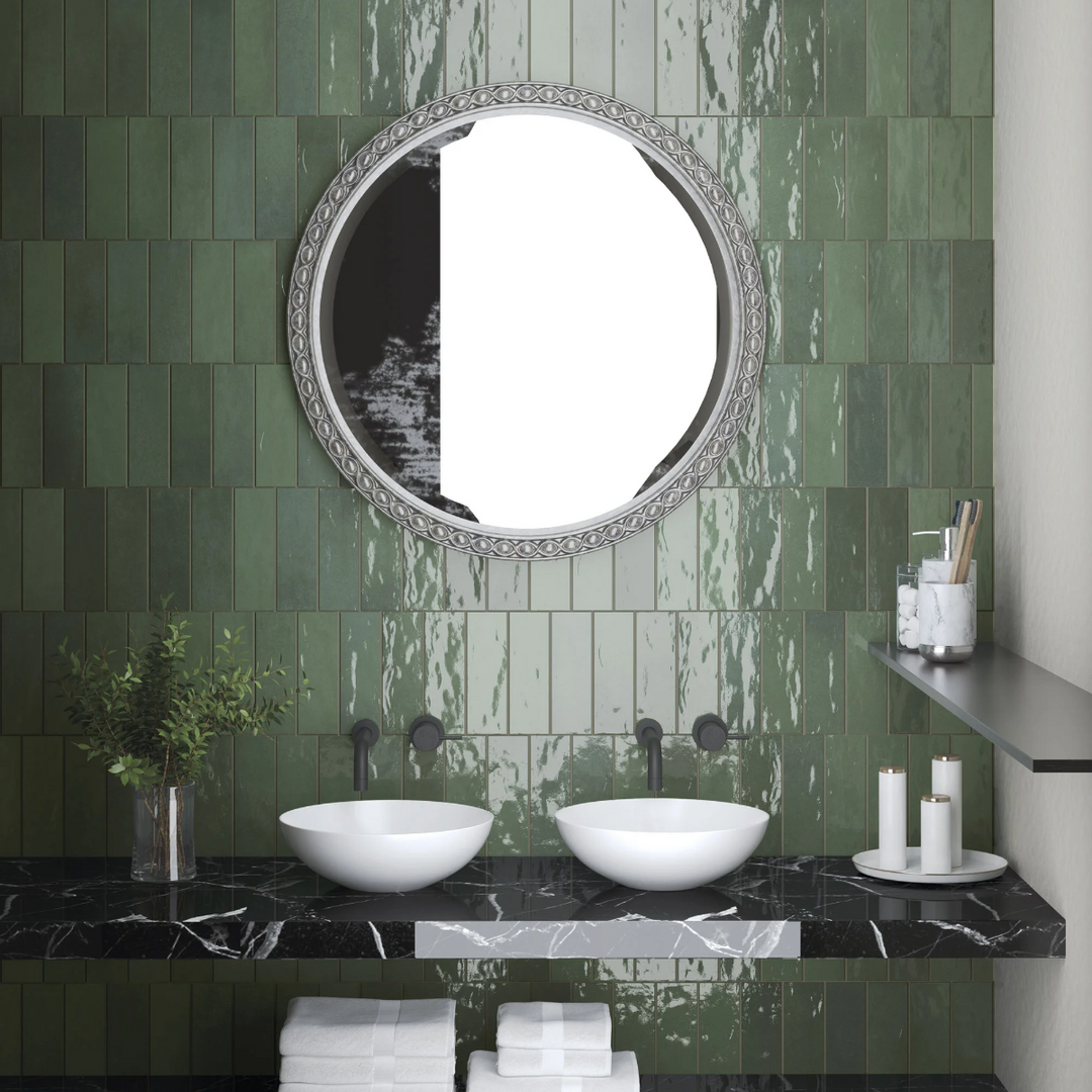 Nolita Verde Green 6.5 x 20cm Gloss Porcelain Wall Tile-0.36 sqm perbox