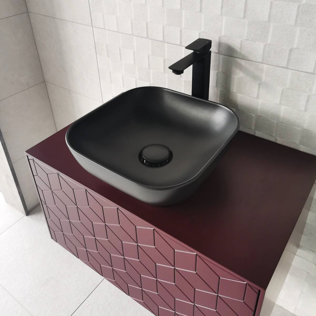 Olympia Quadro 380mm Counter Top Basin & Click Clack Waste - Matt Black