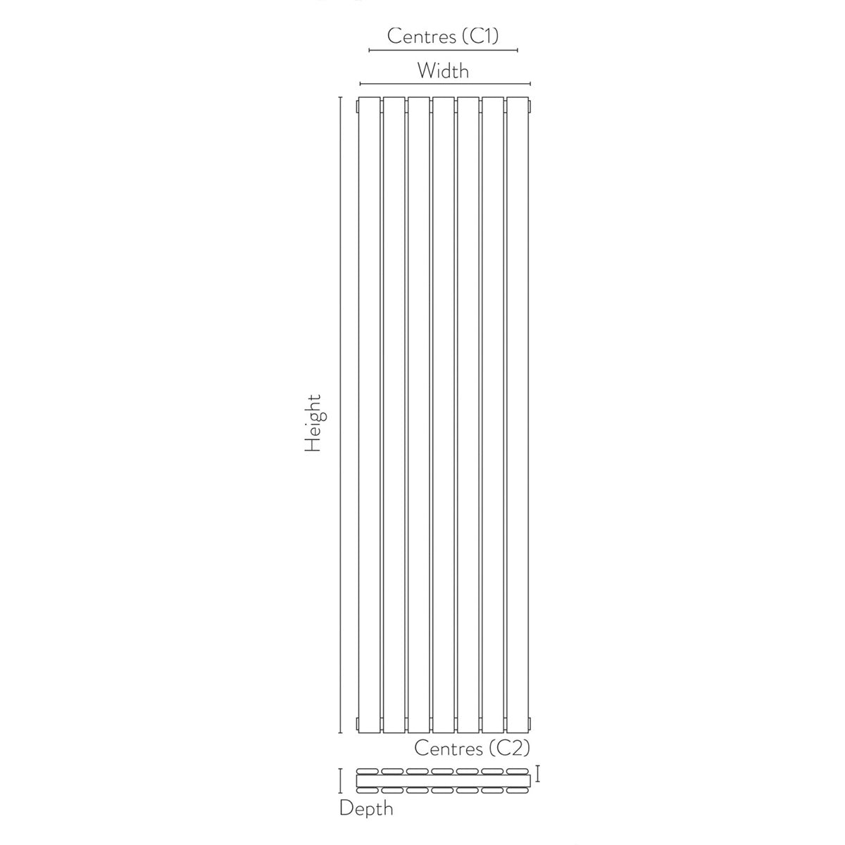 Alonso Double 1800mm x 408mm Designer Radiator - White - Technical drawing